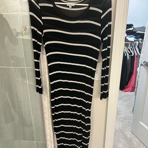 Splendid Black and White Striped Long Sleeve Dress